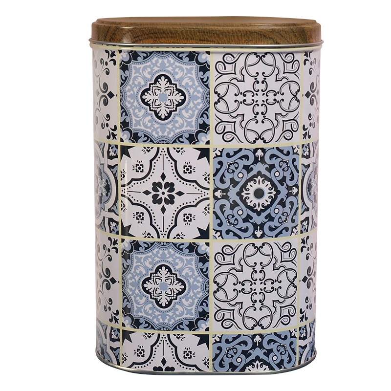 Customized Food Grade Container Metal Blue and White Porcelain Print Round Luxury Packaging Tea Tin Box Caddy Coffee Tin Cans