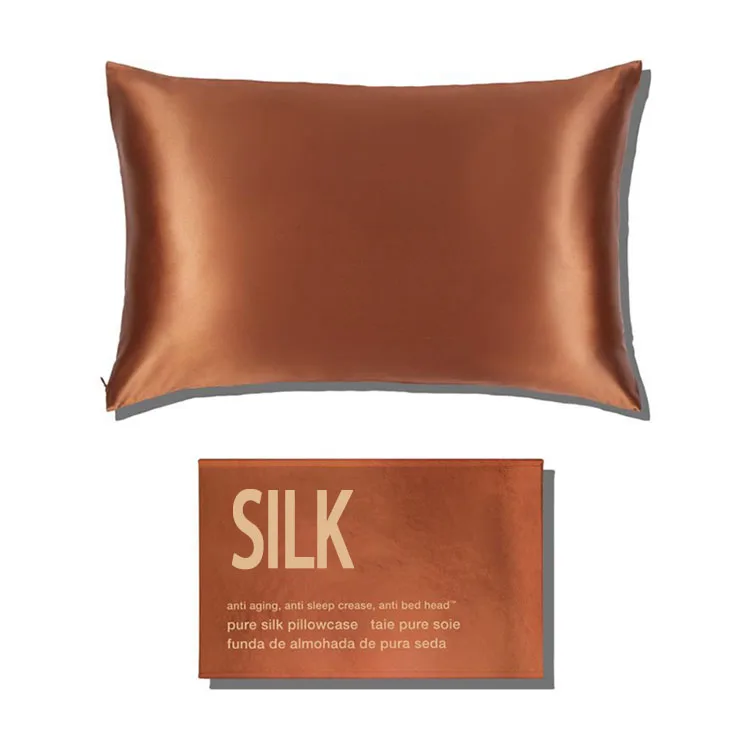 Custom logo 100% mulberry 16mm soft charmeuse silk pillow case woven oeko tex caramel mulberry silk pillowcase zip