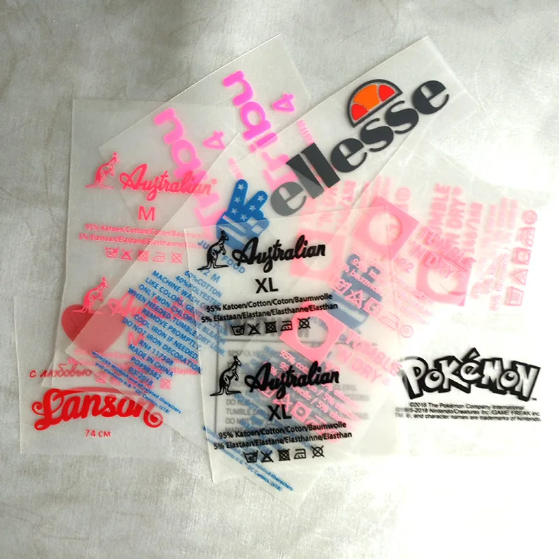custom size heat press transfer clothes tag sticker neck labels low moq printing logo iron on clothing label