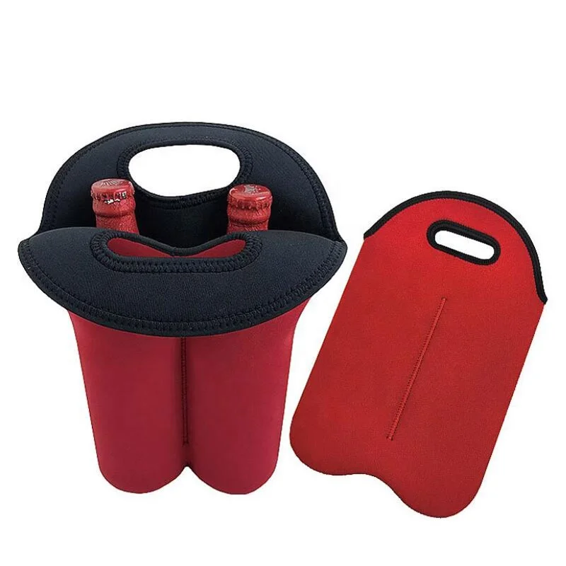 Single Two Bottle Insulated Neoprene Wine Water Bottle Holder Wine Carrier Tote Bag for Travel with Secure Carry Handle