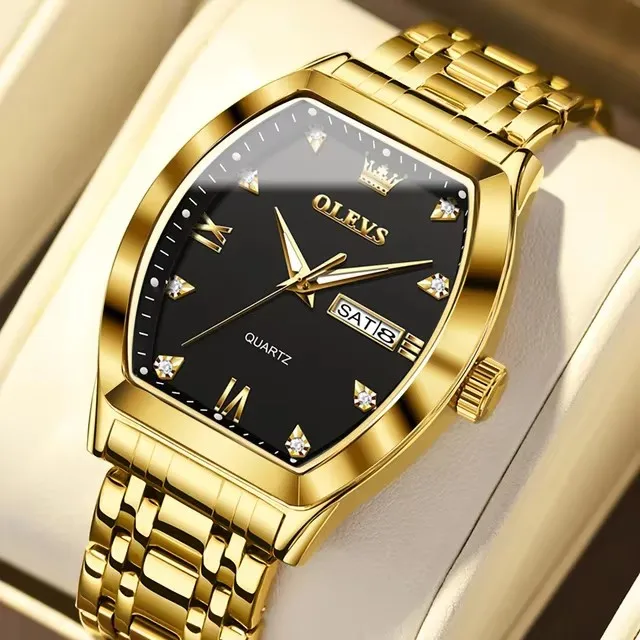 OLEVS 5528 Men Watch Fashion Business Dual Calendar Display Gold Stainless Steel Waterproof Watch Luxury Brand Quartz Men Watch