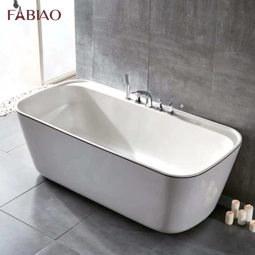 Rectangular Freestanding Pealescent Acrylic Bathtub Large Plastic Adult Bath Tub