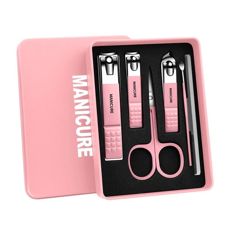 Nail Care Set Portable Stainless Steel 6-Piece Nail Clipper Set Splash Proof Nail Scissors Kit Practical Manicure & Pedicure Set
