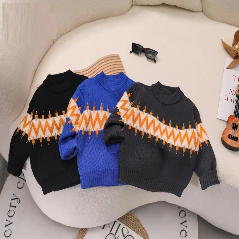 First-Class Service Pledge Wonderful Animal and Cat Elements Boy Winter Sweaters for Kids