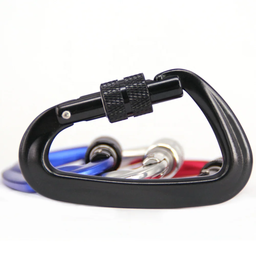 OEM/ODM 7075 Aviation aluminum metal 12KN screw LOCKING 80mm D shaped snap carabiners wholesale for backpack  camping hiking