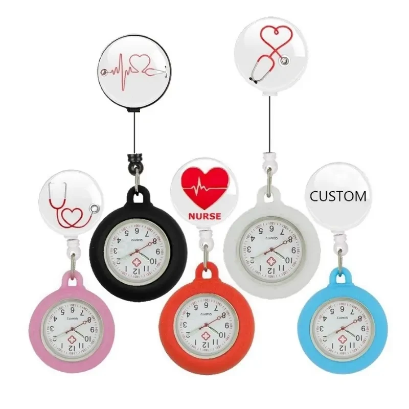 New Arrivals Medical Tethoscope Retractable Badge Holder Reels Pocket Watch Custom Rubber Silicon Breast Watch For Nurse