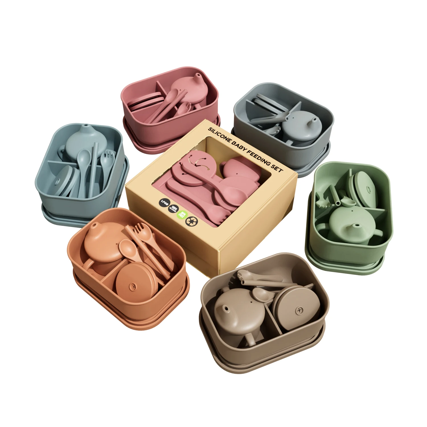 Wholesale Gift Set 3 In 1 Straw Snack Cup Baby Food Storage Container Silicone Bento Lunchbox Kids Lunch Box Set With Sippy Cup