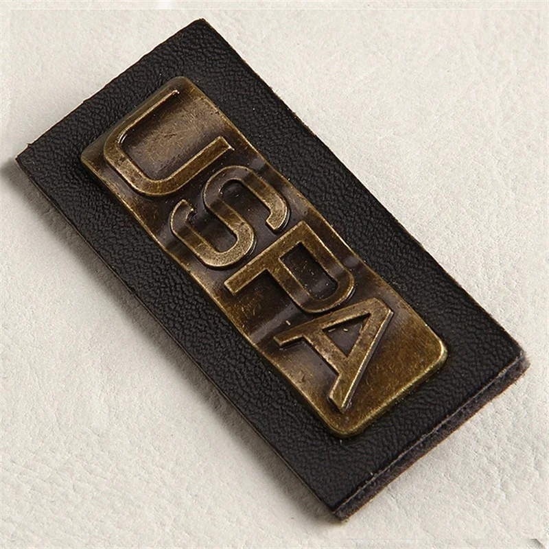 Custom jeans black leather patches with metal embossed logo labels for denim