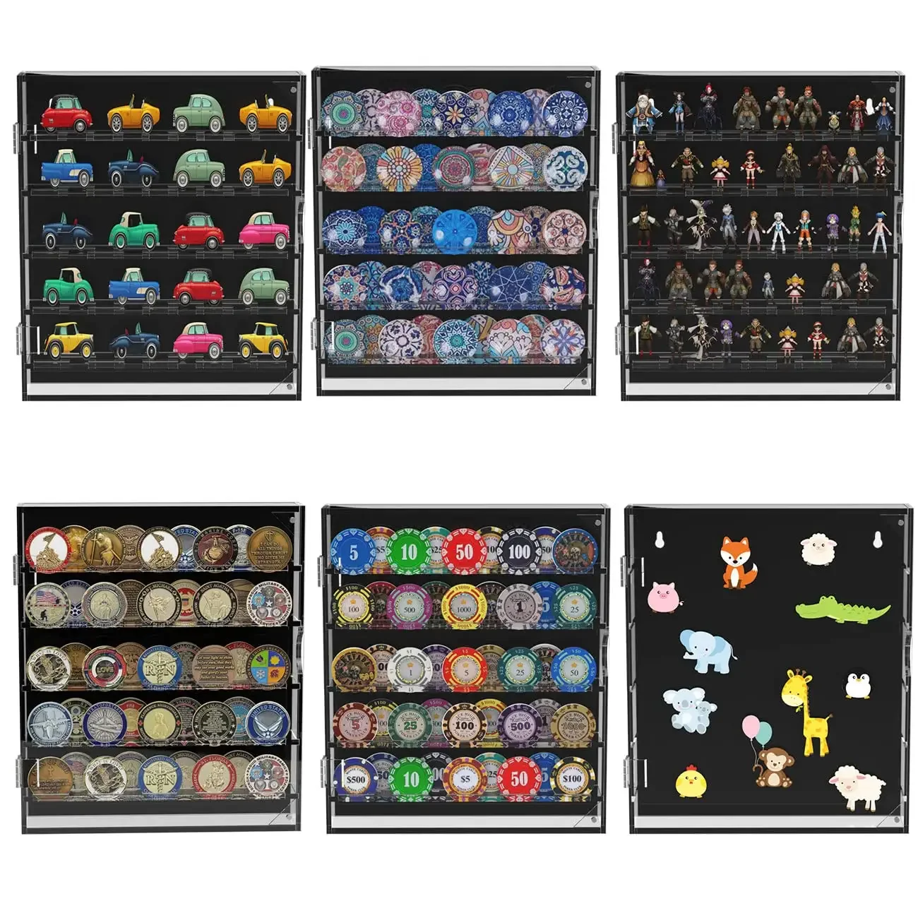 Factory custom challenge coin display case wall hanging display stand adjustable coin display box