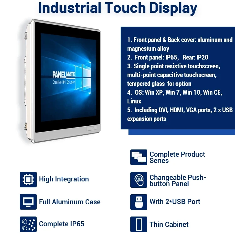 Factory Direct 19 Inch Waterproof Industrial Touch Display 9V-36V VGA USB  Full HD Lcd Capacitive Touch Industrial Monitor