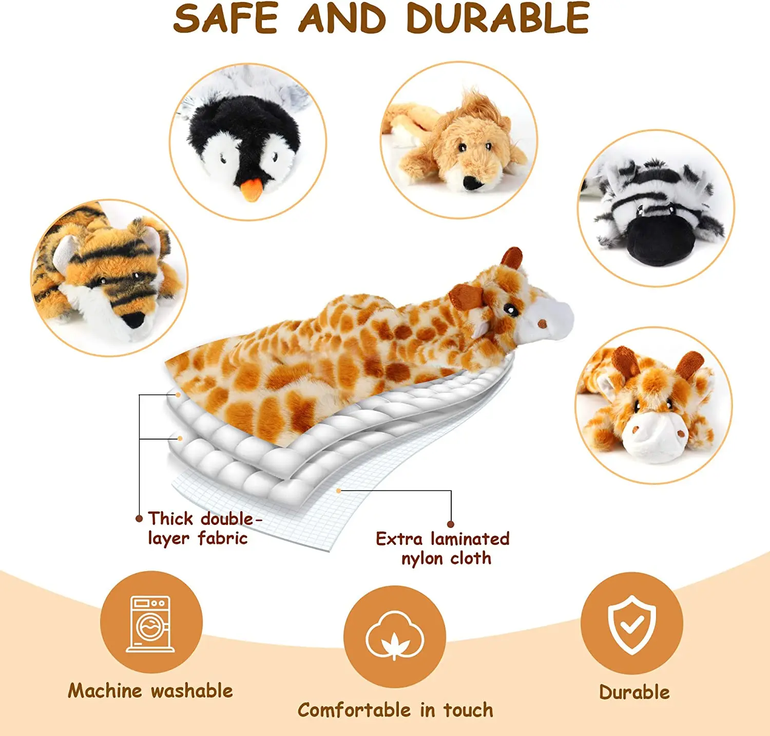 Interactive 6 Pack Pet Toys Dog Large Squeaky Toys Crinkle No Stuffing Animals Dog Plush Chew Toy for Small Medium and Large Dog