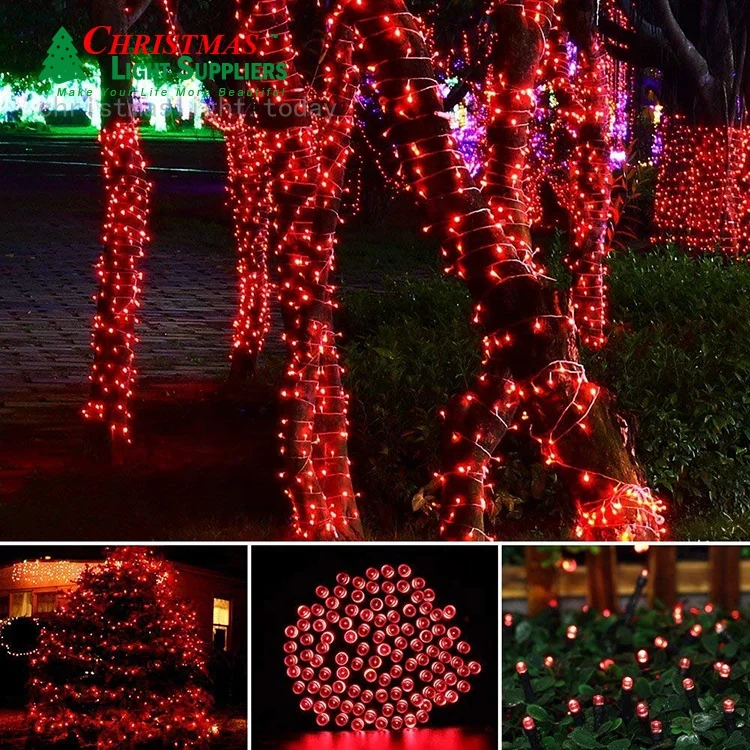 RED Solar String Lights 72ft 200 LED 8 Modes  Waterproof Garlands RED Led String Lights for Garden Patio Paty Christmas