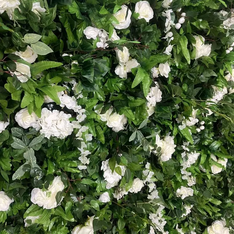 2024 Hot Sale 8x8 3D Green Flower Wall Roll UP Curtain White Rose With Green Leaf  Flower Wall Panel Backdrop Wedding Decor