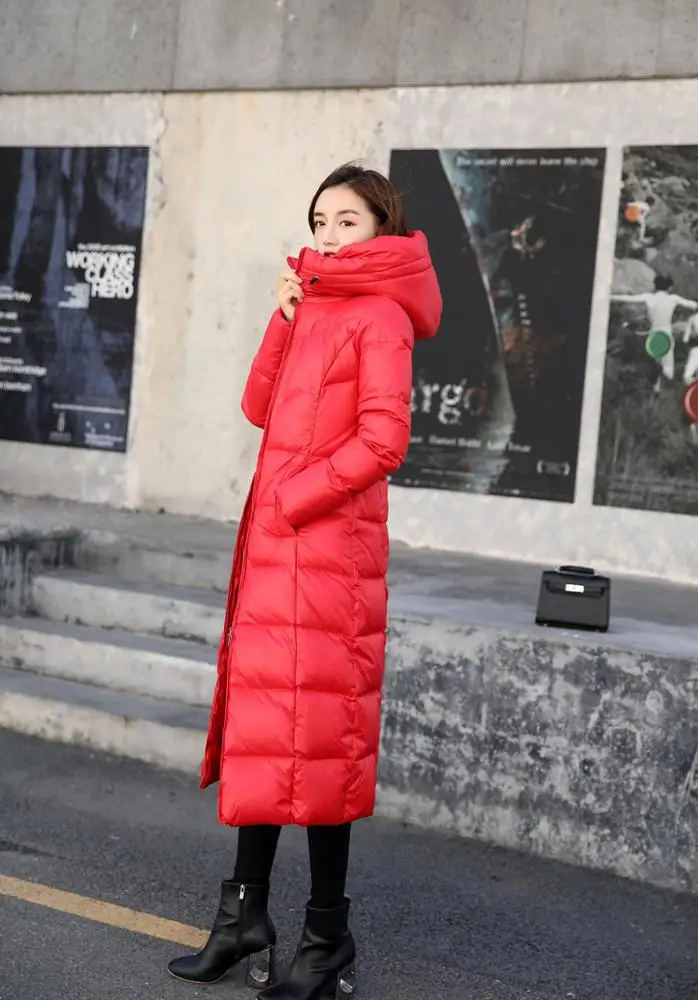 
Long section long knee long section thickening ladies hooded down jacket 2019 autumn and winter new Korean jacket 