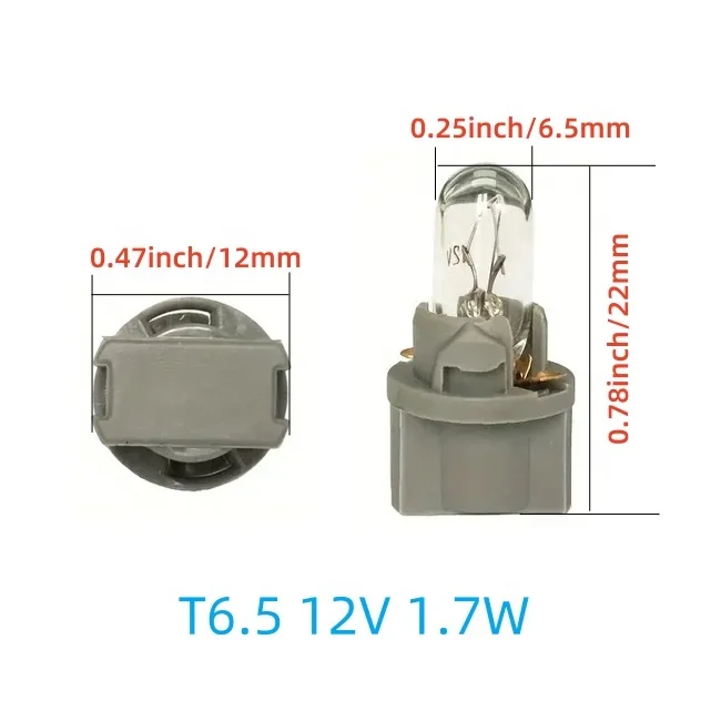 T6.5 Wedge Instrument Cluster Light 12V 1.7W Car Bulb Interior Light Dashboard Lamp Panel Light