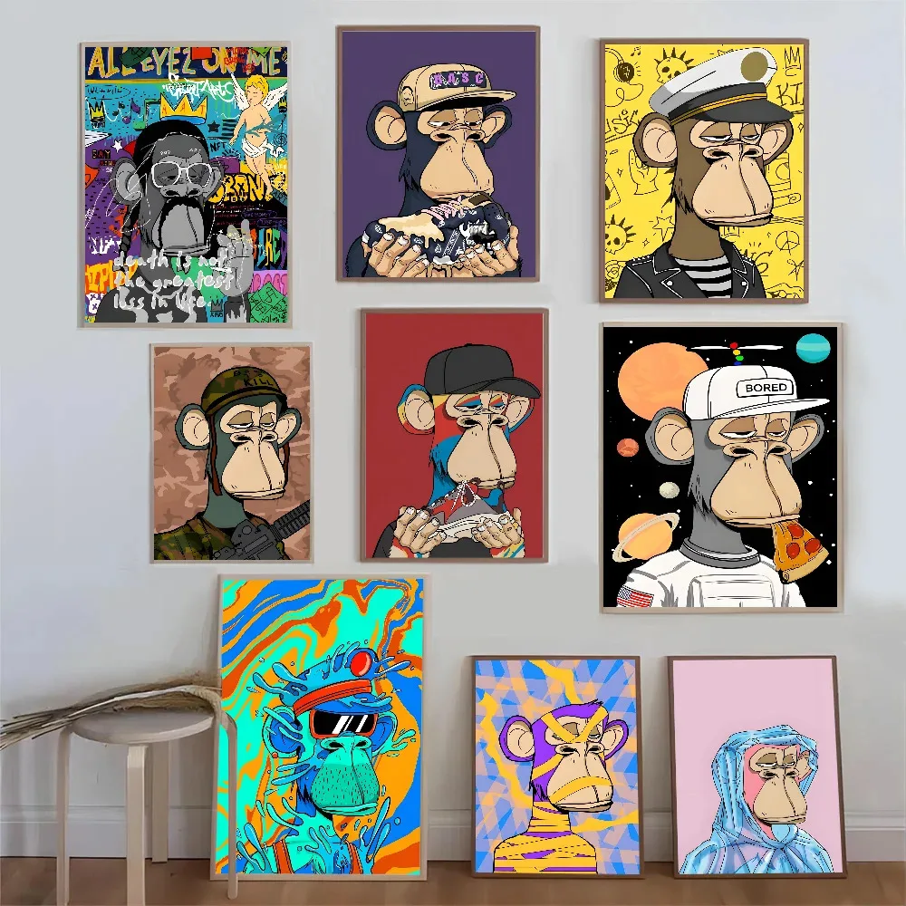 Bored Ape Graffiti Style Street Art No Framed Poster Kraft Club Bar Paper Vintage Poster Wall Painting Bedroom Study Stickers