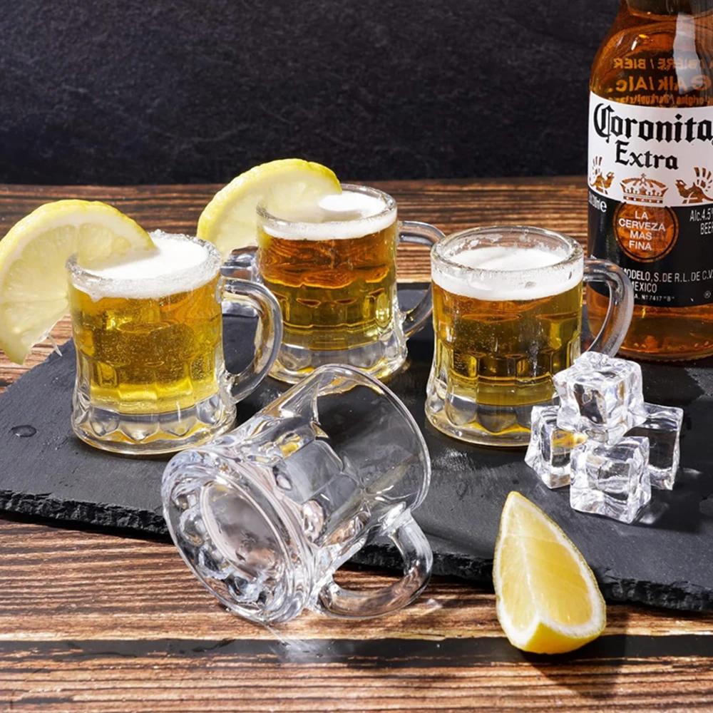 6pcs Clear Glass Set Beer Glass with Handle 1.8Oz Thick Bottom Wine Glass Gift Box Suitable for Party Birthday Wedding