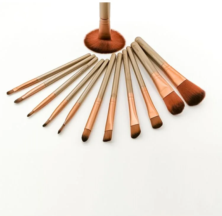 Professional Wholesale 12pcs Gold Makeup Brush With Cosmetic Case Private Label Acceptable
