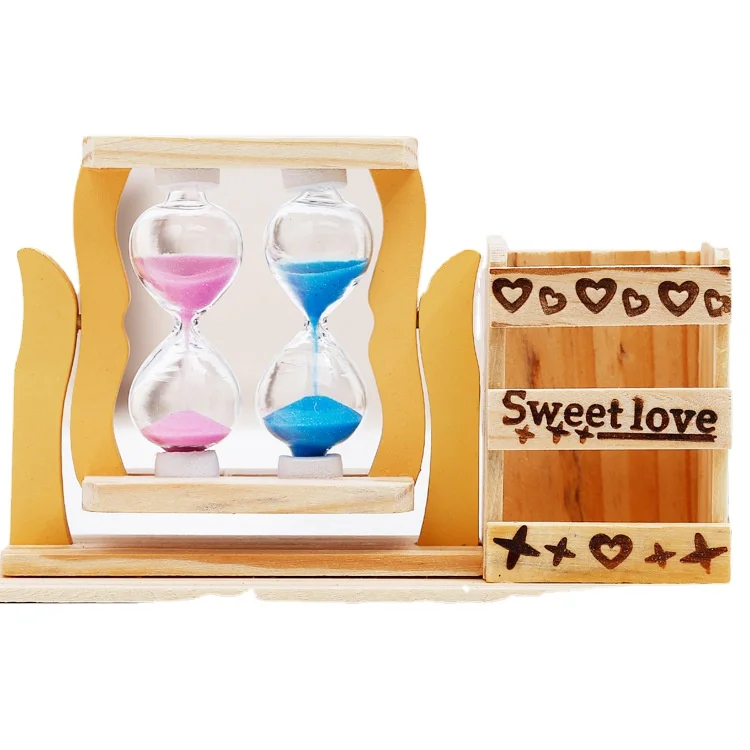 Vintage Home Decor Wooden Gift Two Bottles Wedding Favors Sand Timer Hourglass