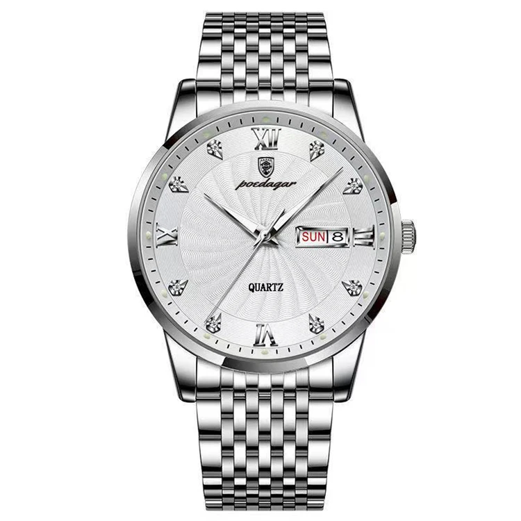 POEDAGAR 2022 Fashion Watch Men Stainless Steel Top Brand Luxury Waterproof Luminous Wristwatch Mens Watches Sports Quartz Date