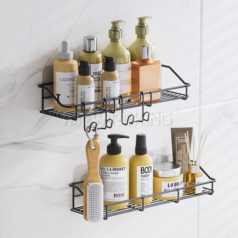 WIREKING 2 Pack Black Adhesive Shower Caddy Shelf Metal Rustproof Shower Caddies Bathroom Basket for Inside Shower