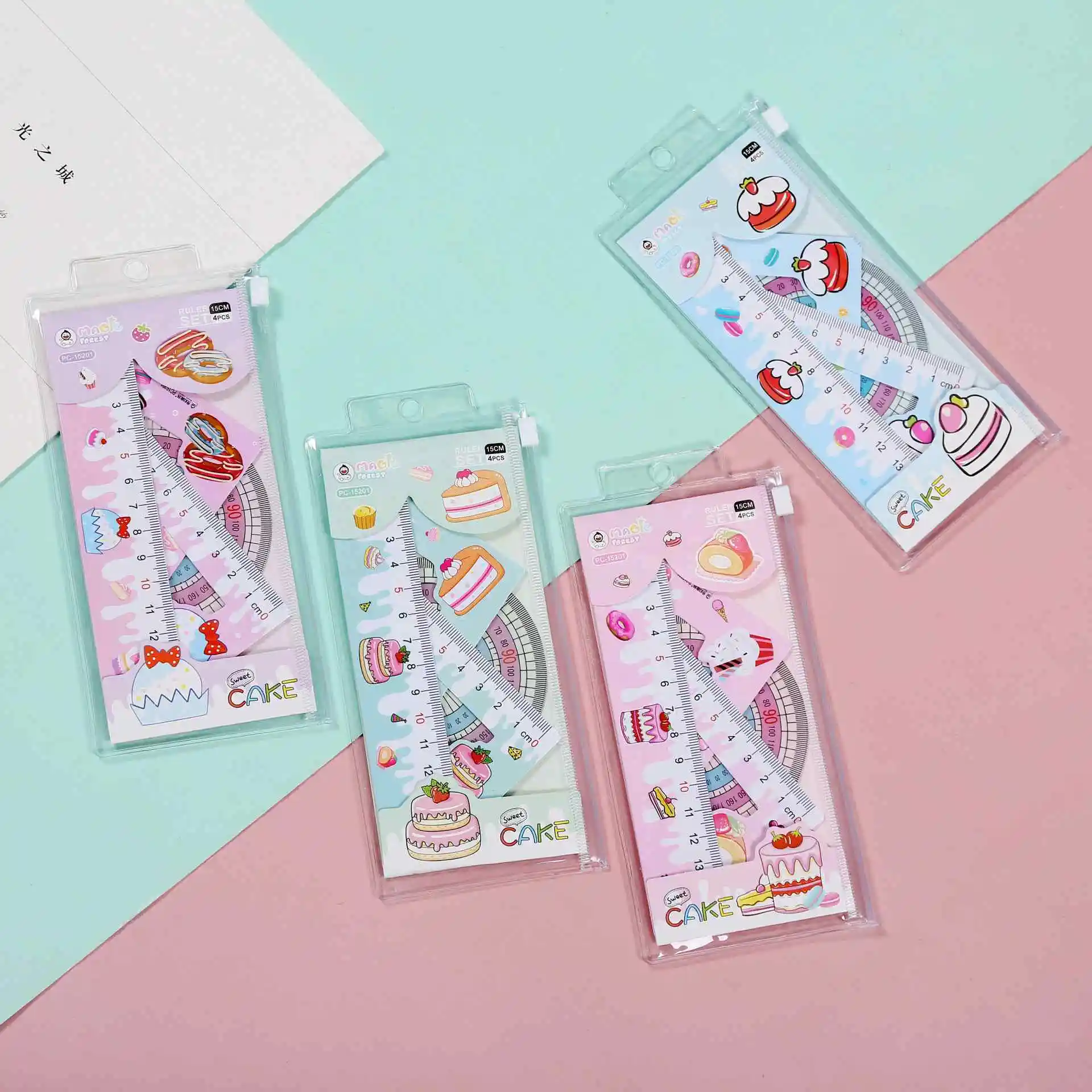 Wholesale student school cartoon cute measure ruler Meter Stick L Shaped Plastic Bookmark Ruler Set