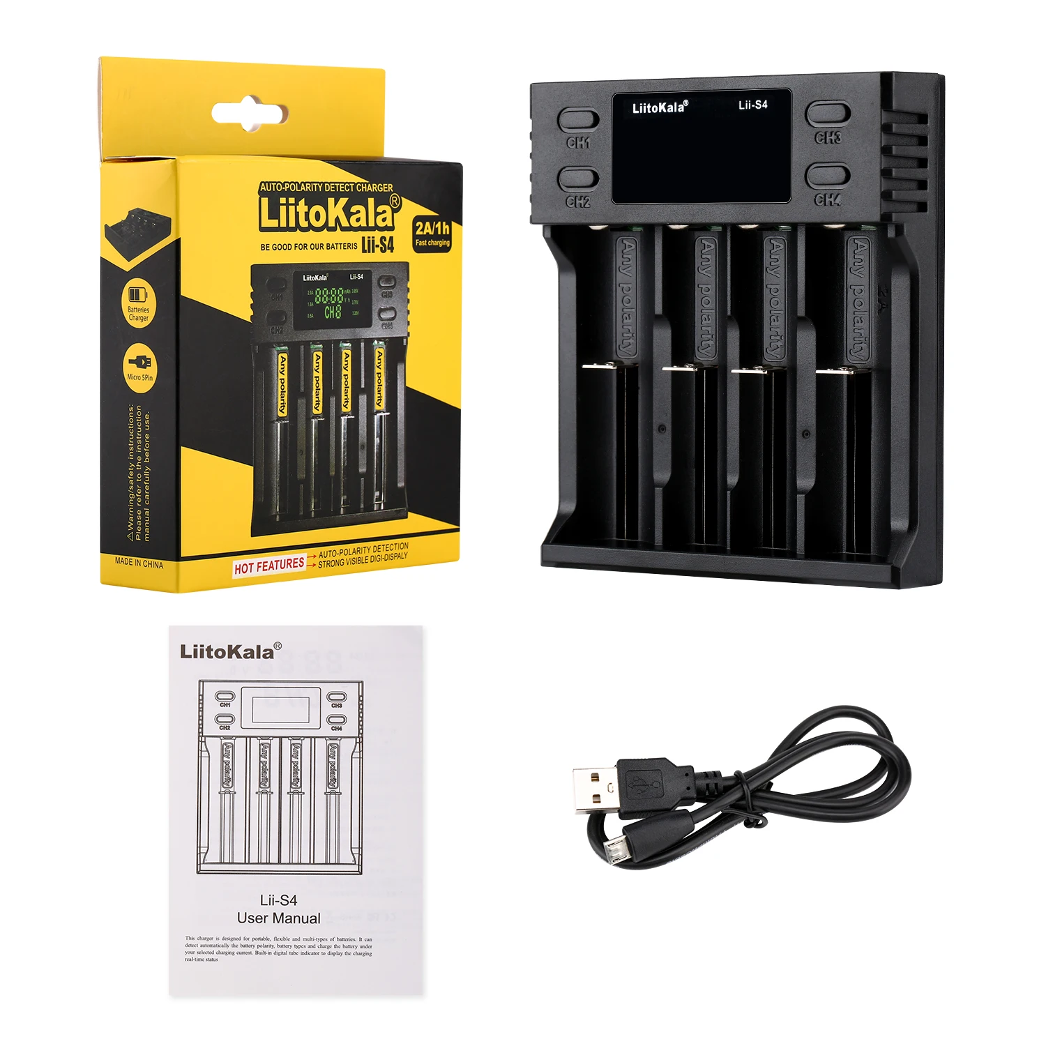LiitoKala  lii-S4 Double slot 18650 Battery Charger 1.2V 3.7V 3.2V AA/AAA 26650 21700 NiMH
