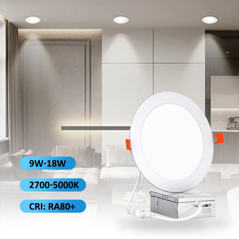 Custom 12-Pack 5CCT Ultra-Thin 9W 12W Dimmable SMD LED Ceiling Panel Light Junction Box Modern Design Factory ETL Approved IP44