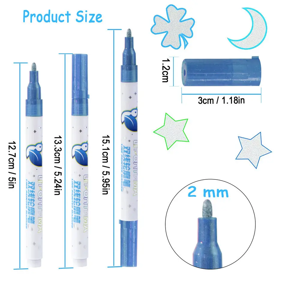 24 Colors Double-Line Contour Pen Gift Card Writing Drawing Double Line Outline Pen DIY Poster Contour Pen Suitable for Gift