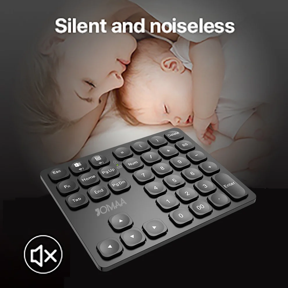 JOMAA BT wireless Number Pad Aluminum Rechargeable Numeric Keypad Wireless Number Keyboard for Laptop Windows MacBook