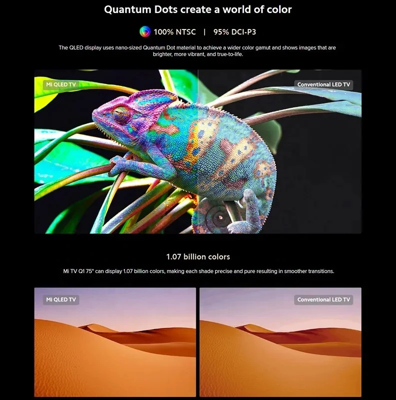 Xiaomi TV Q1 75inch 120Hz 3840 x 2160 4K UHD Display Resolution 4k 1080P Led Television Smart Tv