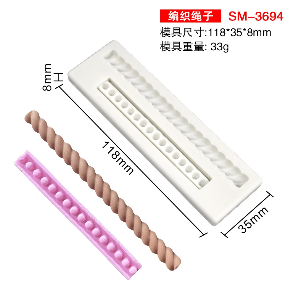 h33g Cake Tools knitting rope silicone mold Decorating Gumpaste fondant tool mould