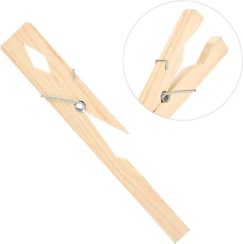 20pcs 7.4cm Bamboo Wooden Clothespins High Quality Foldable Metal Decorative Clippin for Clothes Drying Bag and Shoes Use