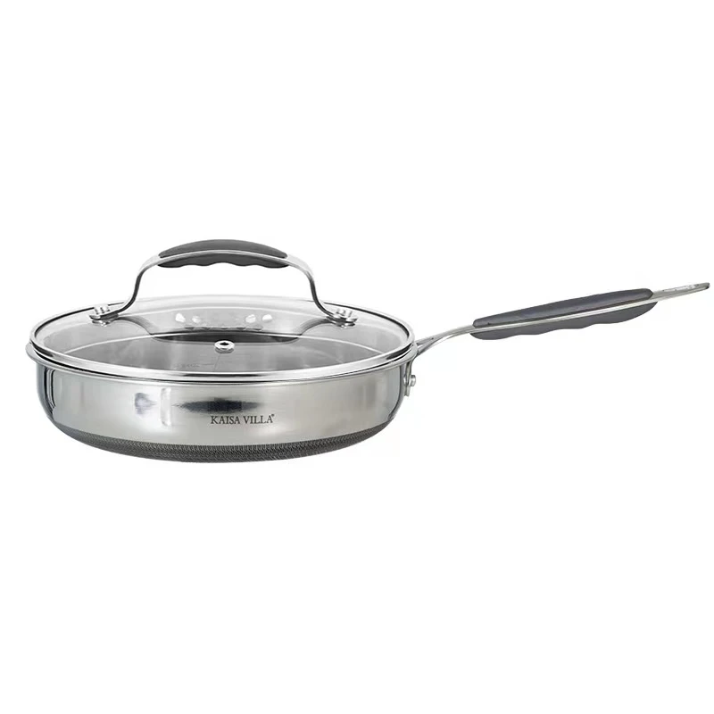 KAISA VILLA KV-30405 Surgical 316L Stainless Steel Fry Pan High Quality Non-stick Cooking Frying Pan Whit Glass Lid
