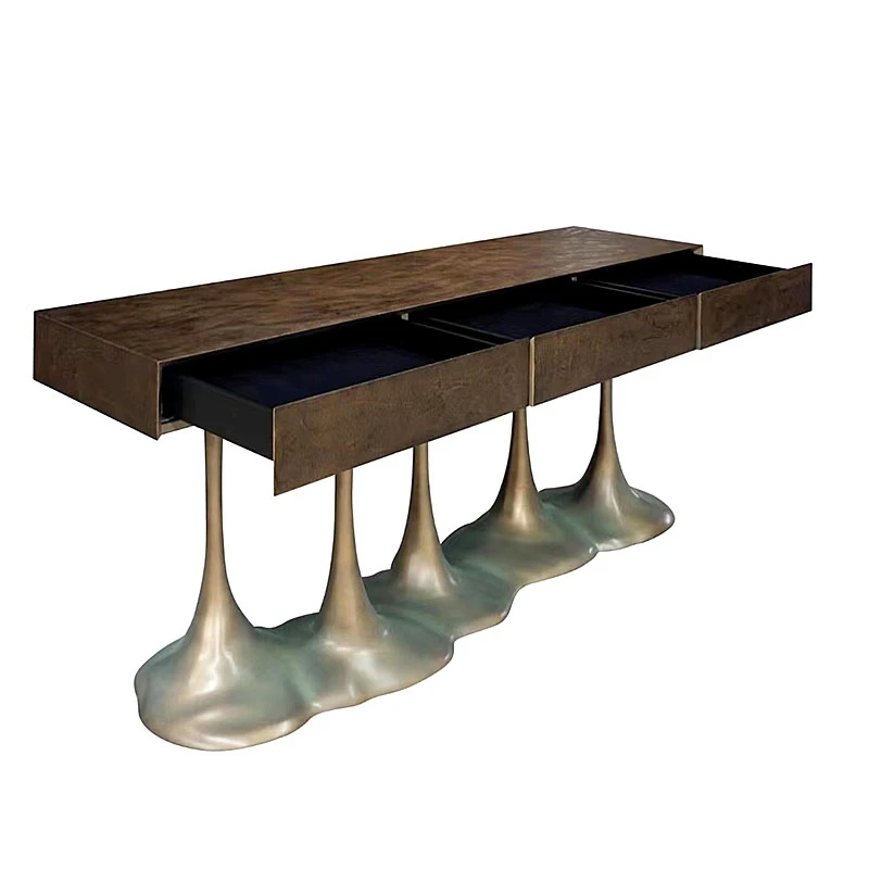 Modern simple console table pure copper villa living room metal cabinet decorative entrance
