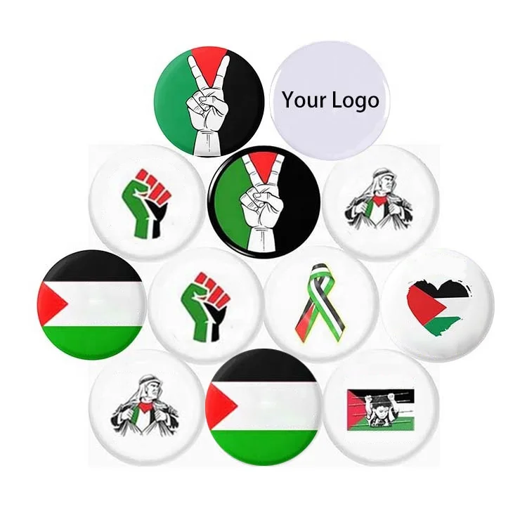Custom Logo Round Shape Badge Palestine Button Pin Badge Gaza With Heart Safety Pin