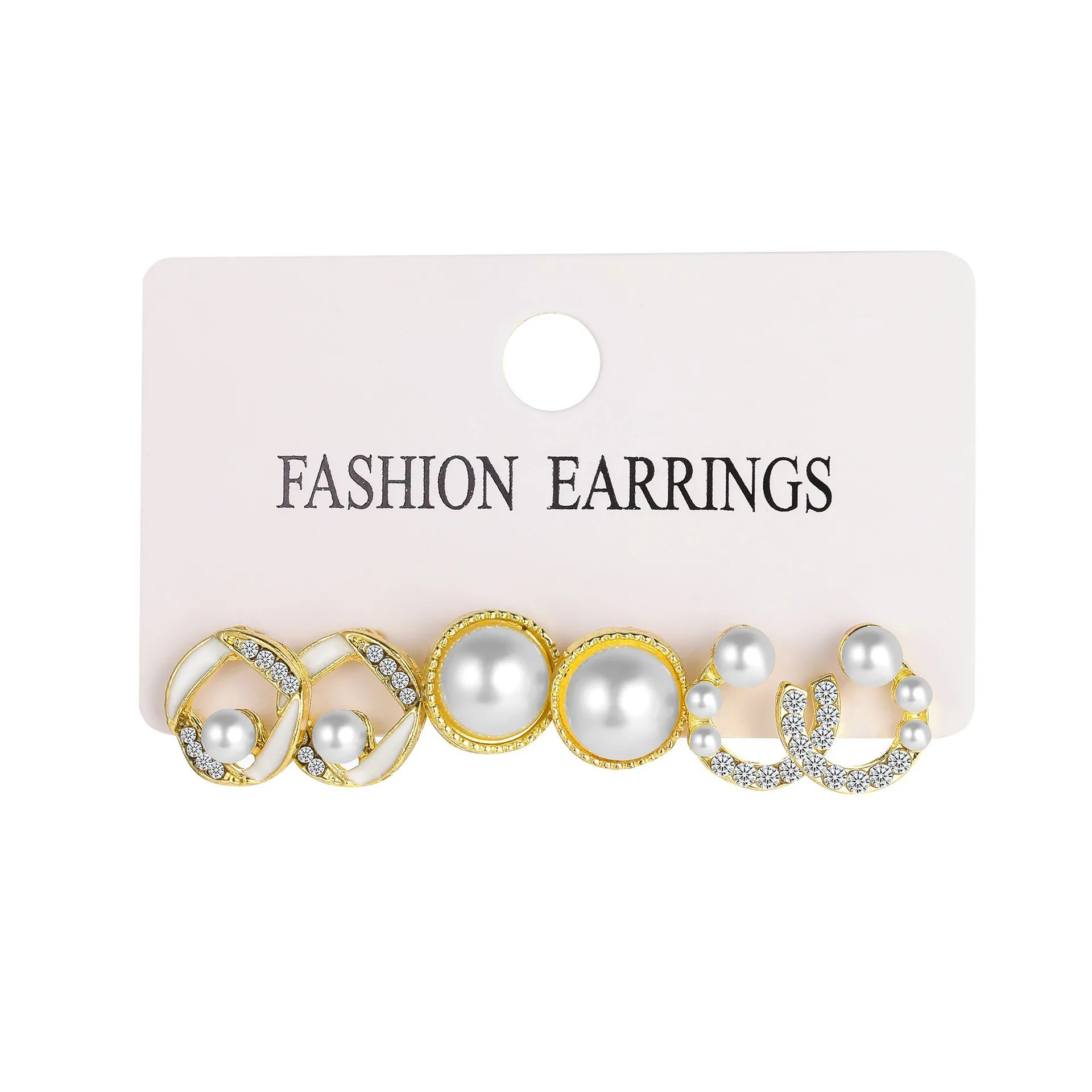 Fashion Korean Zircon Pearl Bow Fish Tail Stud Earrings Set Women Vintage C Shape Moon Earrings Cards Jewelry For Gifts