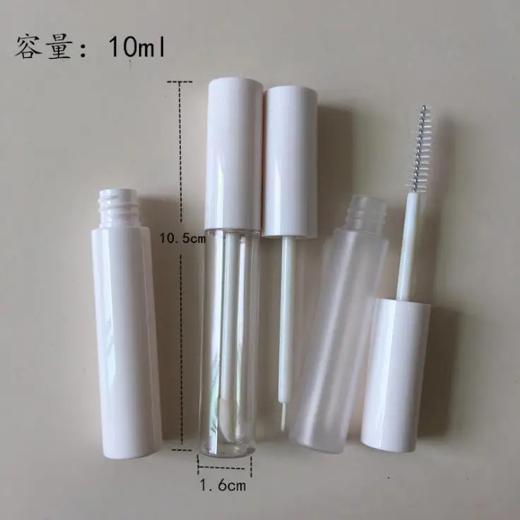 Wholesale 10ml Plastic Clear/frosted/white empty lip gloss/mascara/eyeliner wand tube bottle with white cap