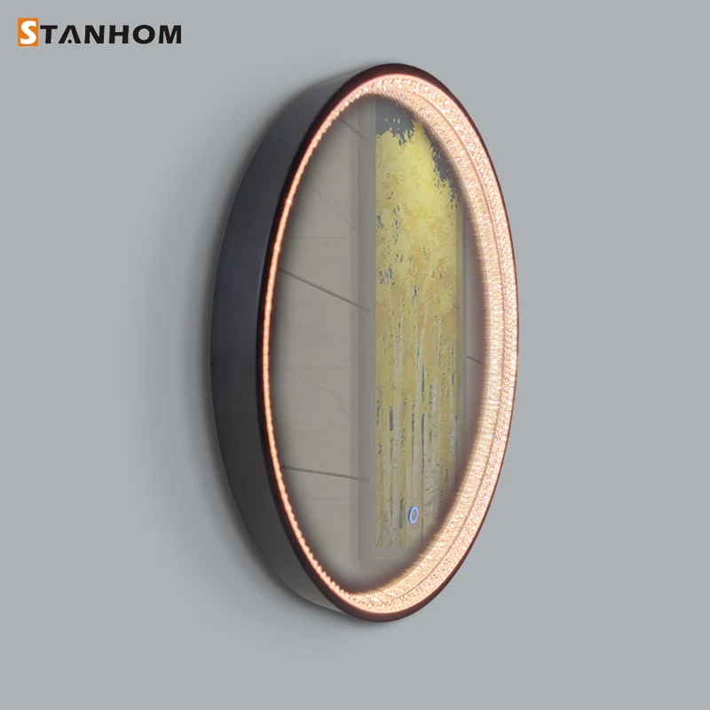 STANHOM Framed LED Round Lighted Makeup Mirror Espelho Com LED Espejo Con Luz LED