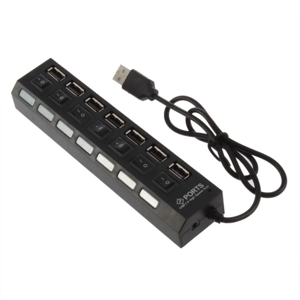 High Speed 7 Port USB 2.0 Multi Splitter Expansion Desktop HUB With LED Indicator ON/OFF Switch