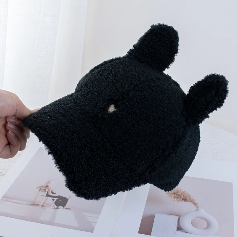 Custom Embroidery Cute Rabbit Ears Plush Baseball Cap Love All-Matching Embroidered Warm Peaked Cap