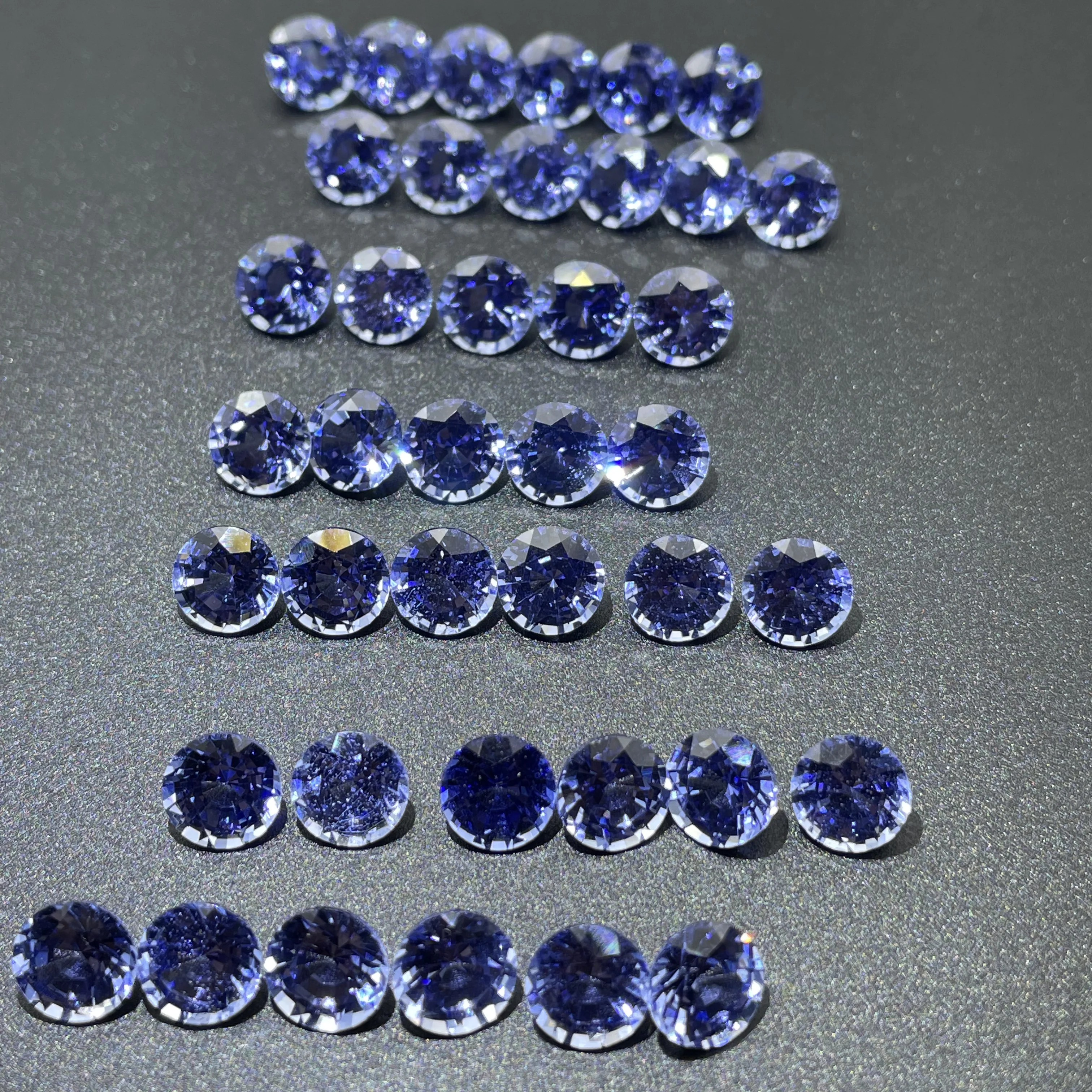 ZHF Jewelry New Arrival Blue Loosestone Gems synthetic sapphire price per carat round blue sapphire 1.3ct  6.5m thick 4.22m