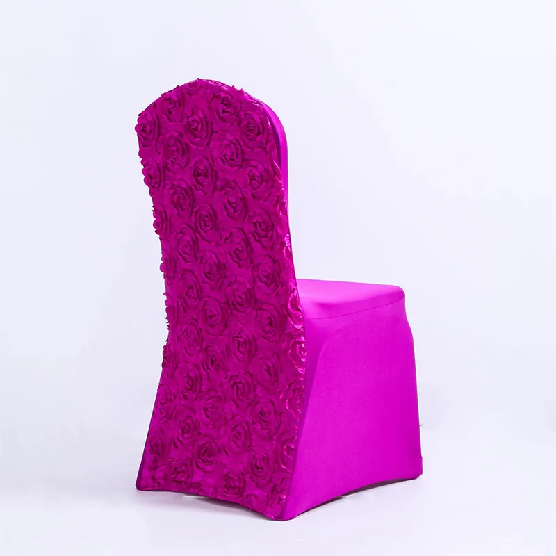 Pink Polyester Rosette Spandex Stretch Banquet Chair Cover Fitted Chair Cover