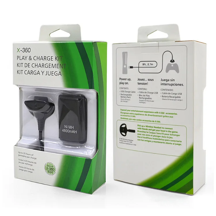2 In 1 4800mAh for Xbox 360 Rechargeable Battery Kit with USB Charge Cable