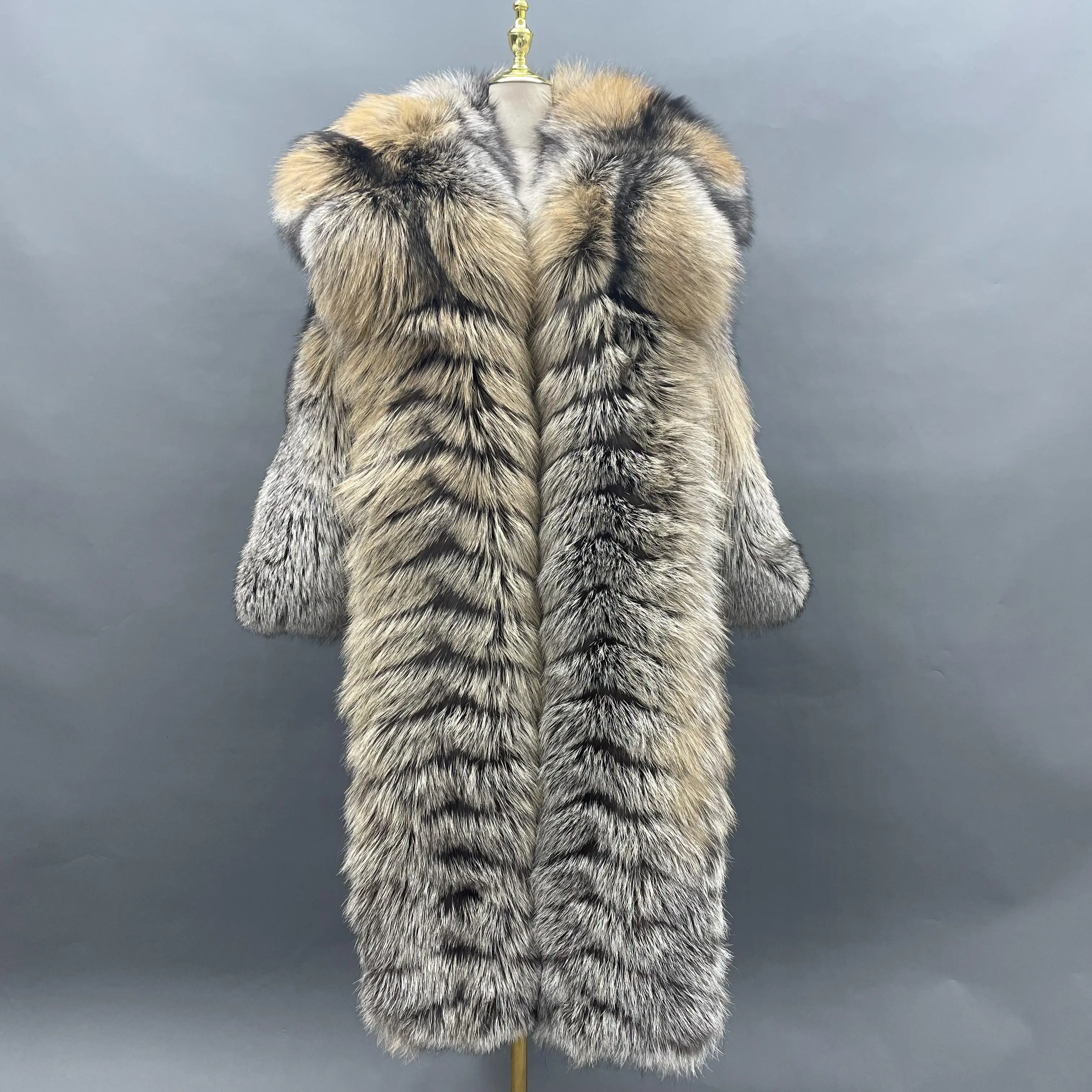 Janefur Winter Down Coat Thick Mid-Length Fox Fur Collar Luxury Fluffy Coat Men Plus Size Fur Coat