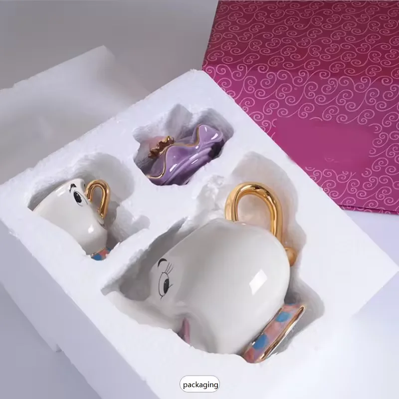Wholesale Custom Print Painted Beauty and The Beast Porcelain Set Cartoon elephant 3D Tea Cup Teapot Ceramic Coffee Mug