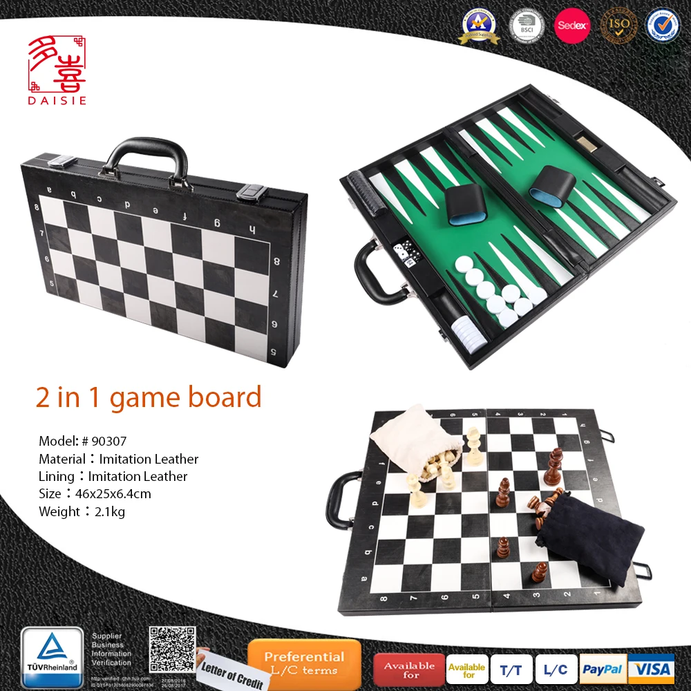 High Quality Leather Customized 2 in 1Folded International Chess Game Set and Backgammon set