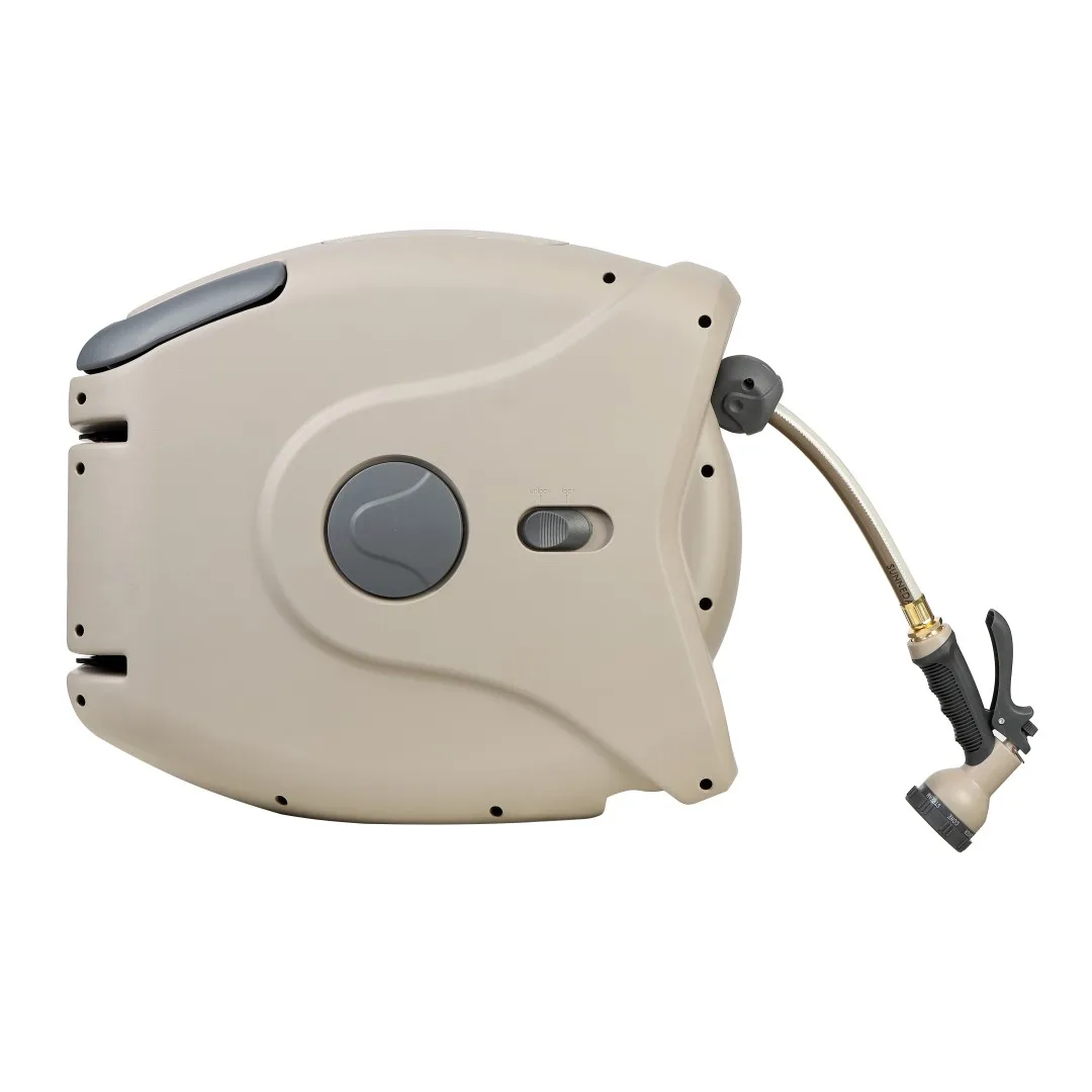 GARTENKRAFT 15M 5/8' Mounted Retractable  Washing Garden Pipe Automatic Wall Water Hose Reel Ideal For Deck