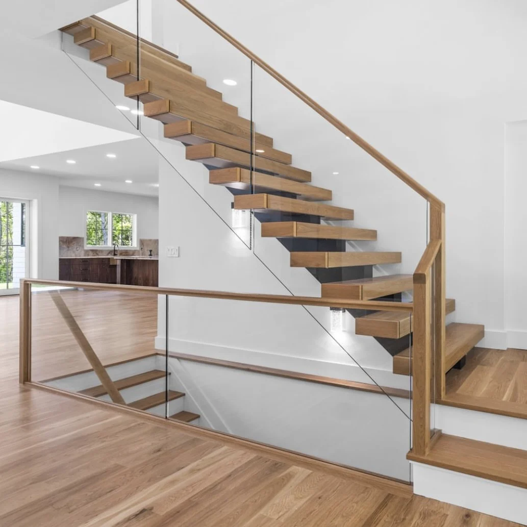 Rising Hot Suspended Staircase With American Oak Treads, Wooden Staircase Floating Staircase From Foshan Factory