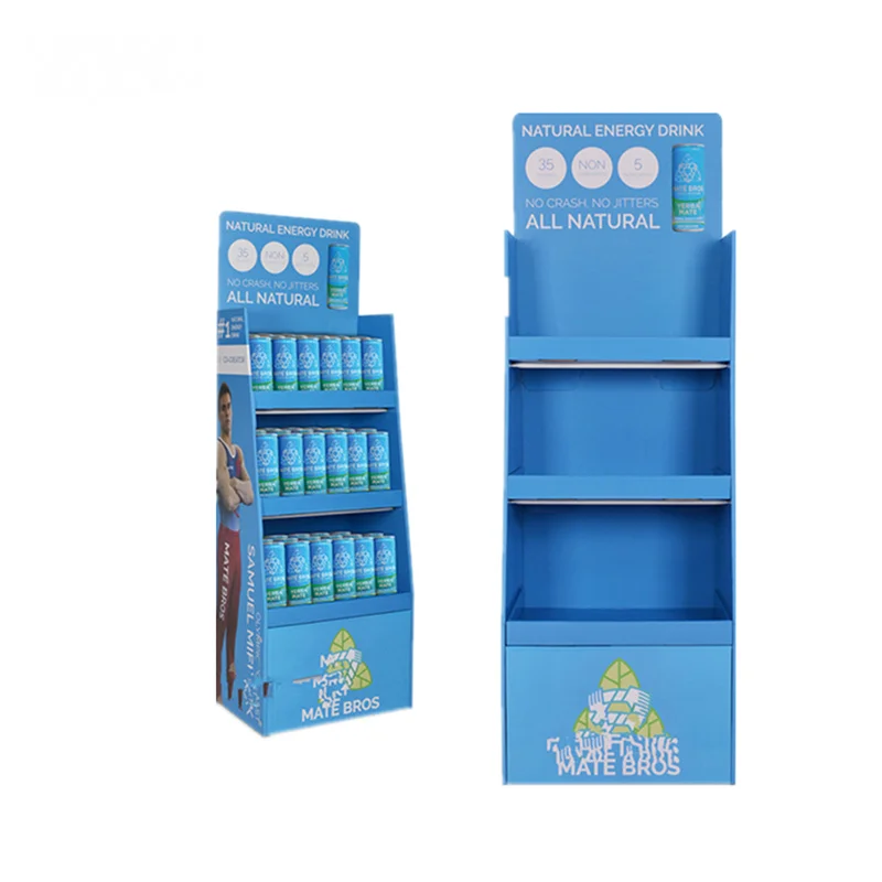 Custom Print Promotional Cardboard Display Stand POP Floor Standing Paper Shelf Display Rack for Energy Drinks